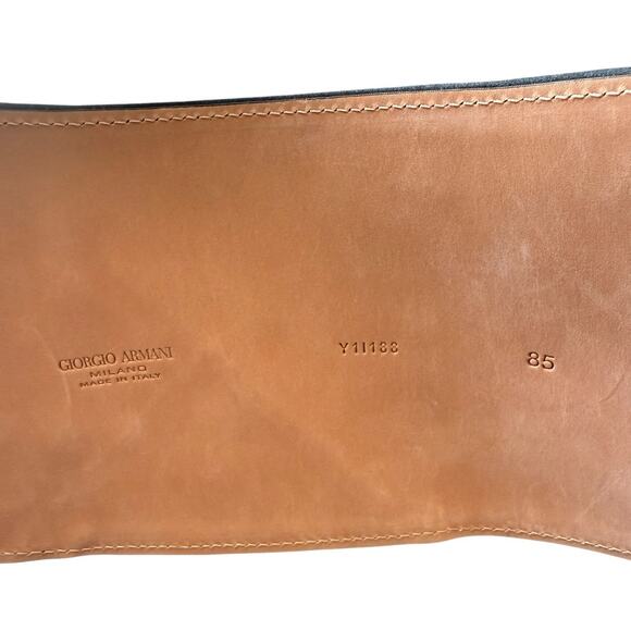 Giorgio Armani Wide Black Satin Leather Belt Size 85 - Picture 6 of 9